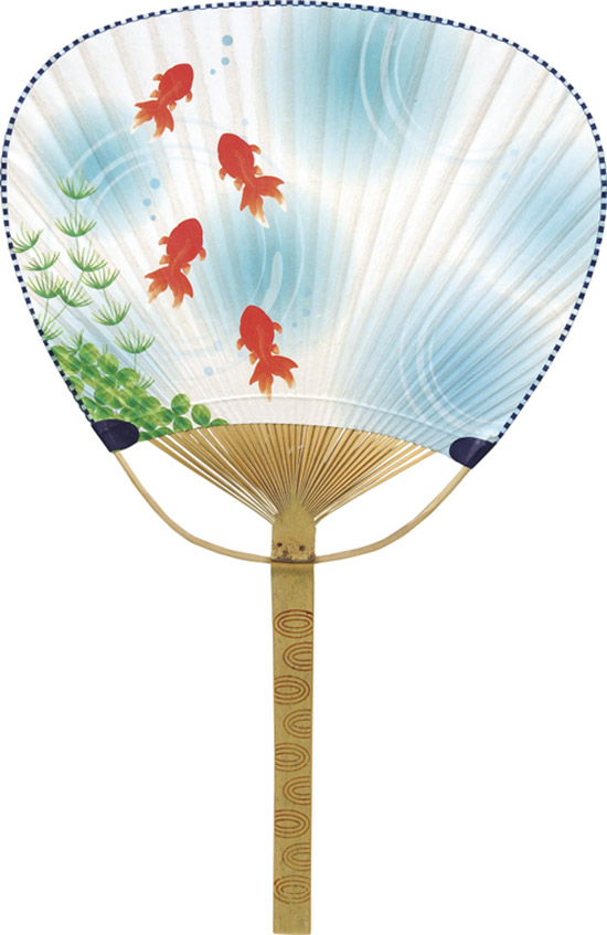 竹うちわ・中万 水草金魚