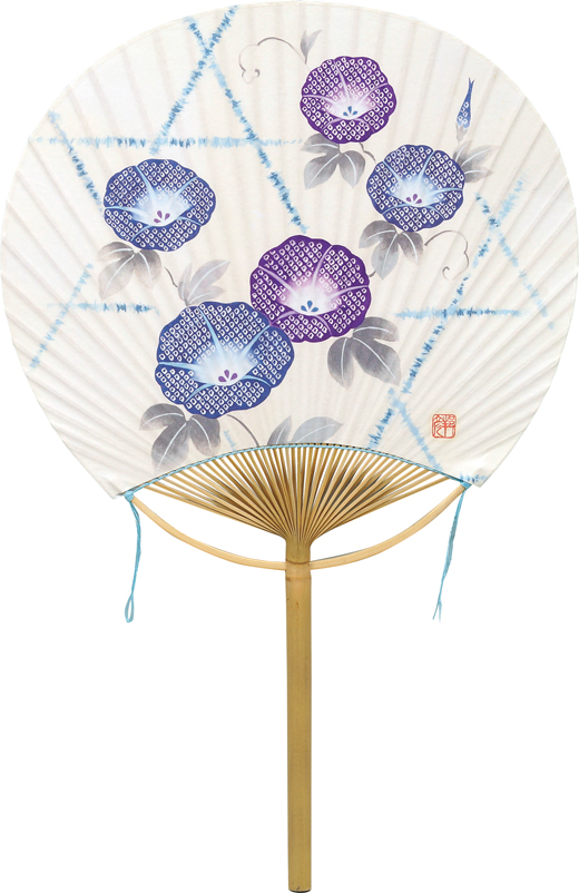 竹うちわ 中満月丸柄 ゆかた地 朝顔